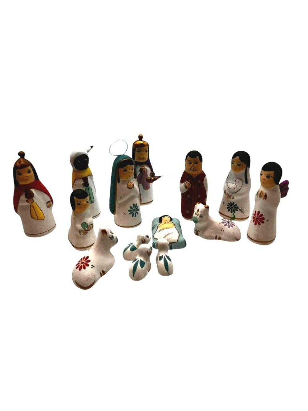 Vtg Handmade Mexican Clay Miniature Nativity Set Figurines Religious Decor